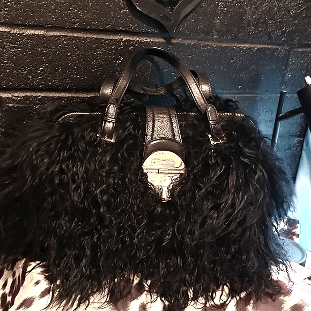 MICHAEL - MICHAEL KORS Margo Framed Black Fur Satchel